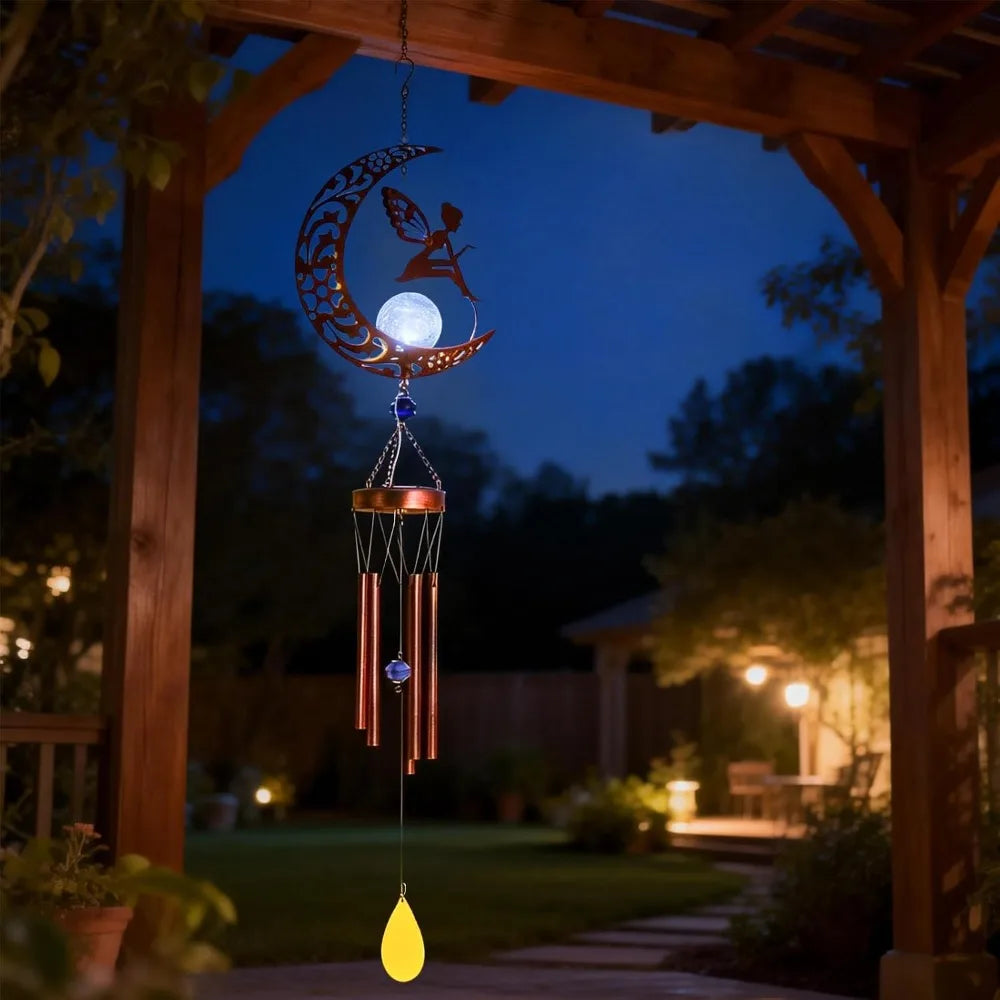 Fairy Solar Wind Chime With Crackle Glass Ball Garden Decor