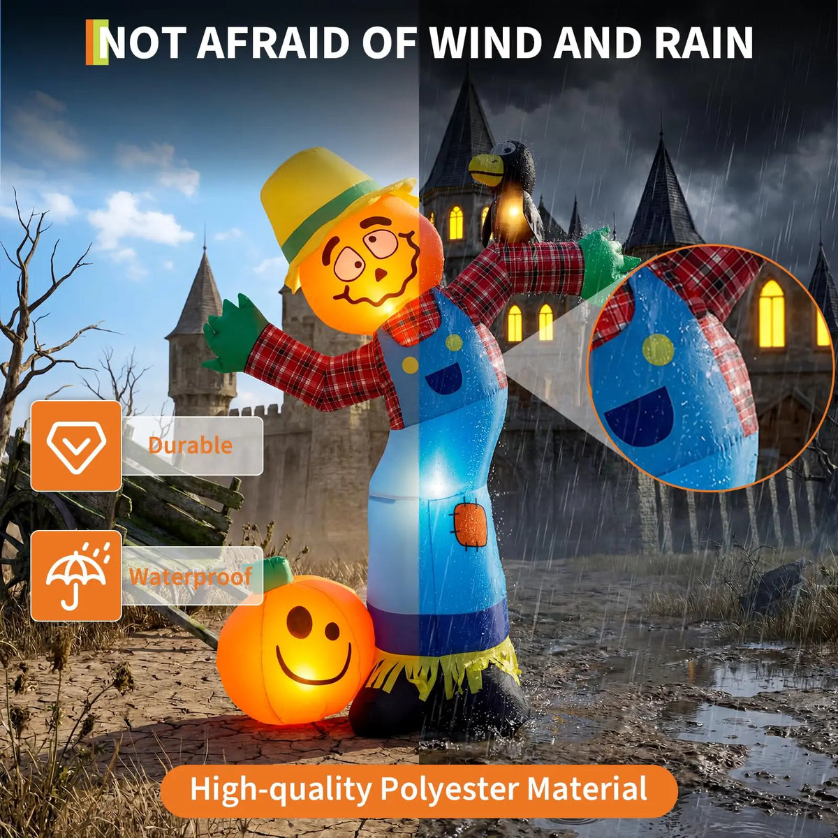 Lighted Halloween Pumpkin Scarecrow Inflatable Lawn and Porch Decoration