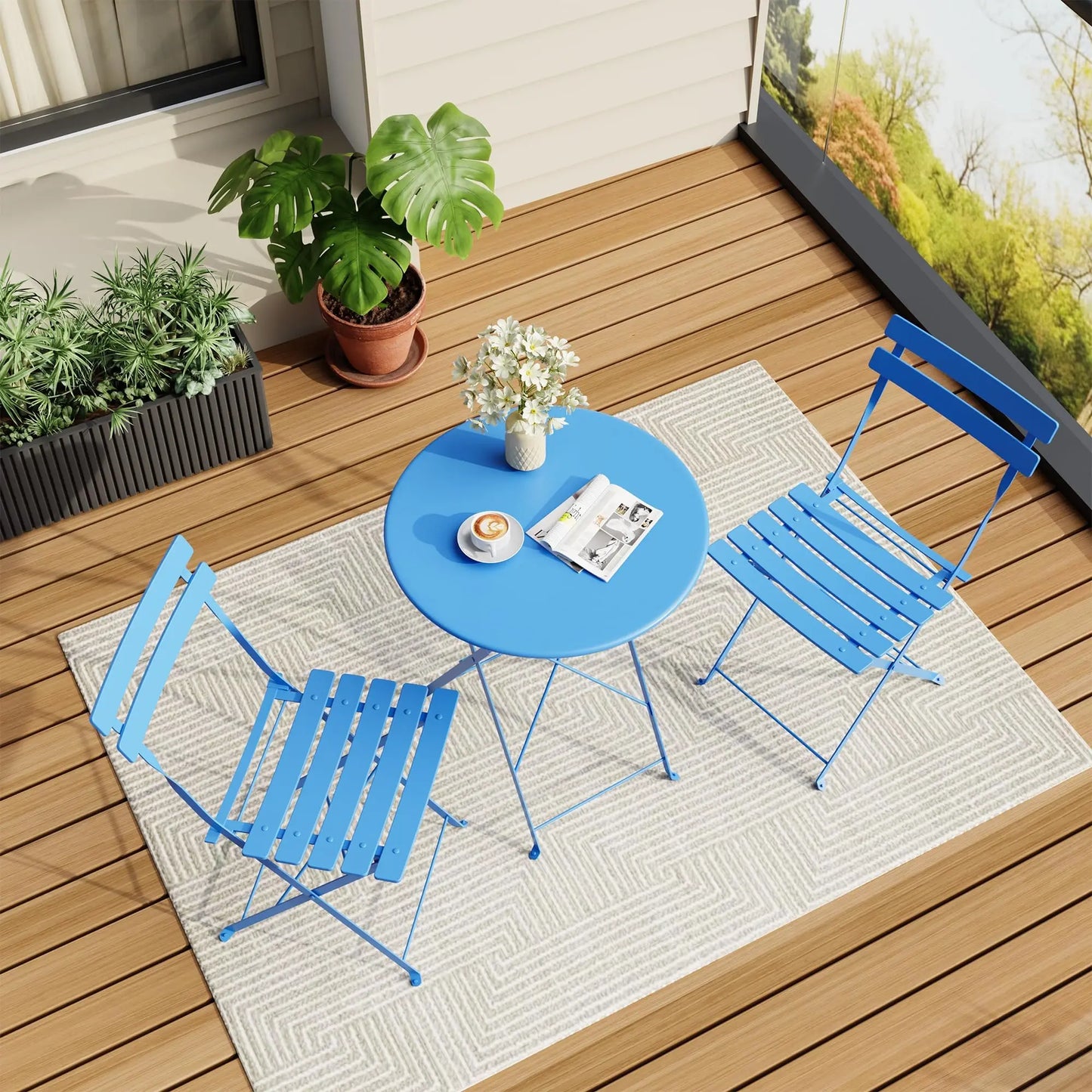 XIUWO Folding Bistro Table And Chairs Outdoor Patio Set