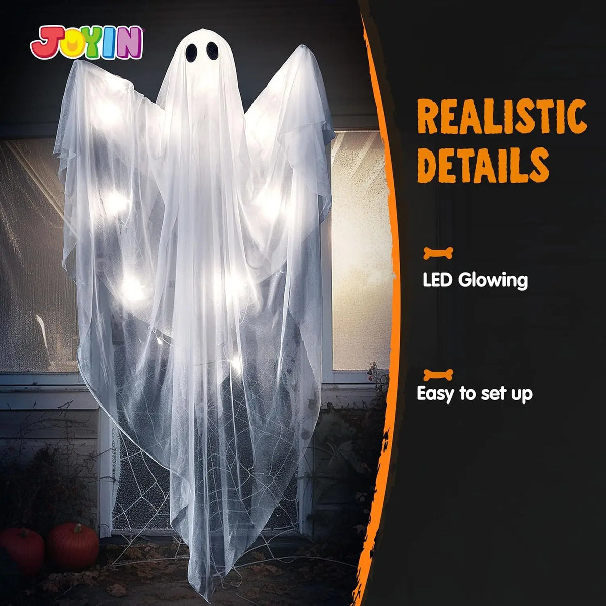 Light Up Hanging Ghost Halloween Decoration With Spooky LED Glow
