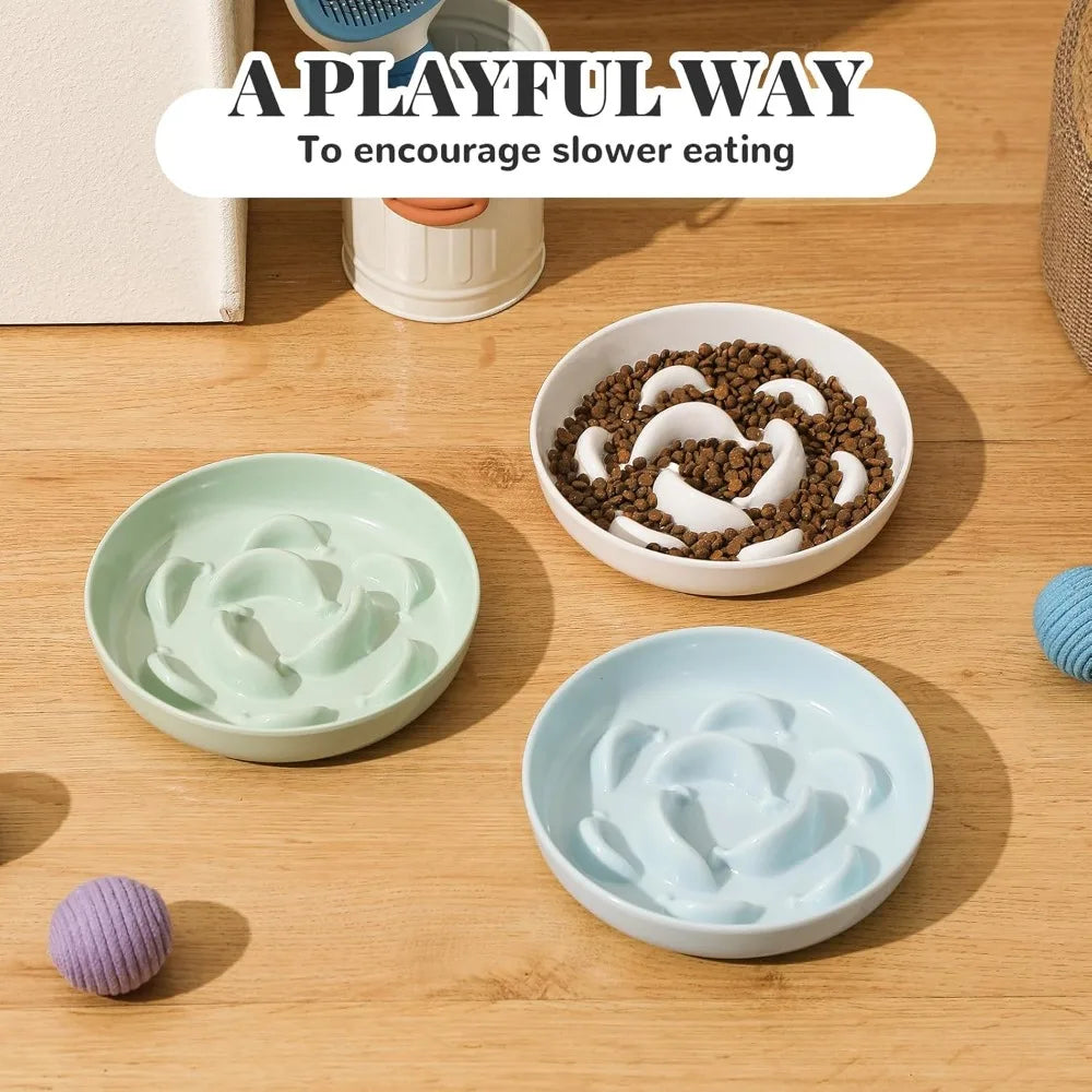 Melamine Slow Feeder Cat Bowls 3 Pack Whisker Maze Plates