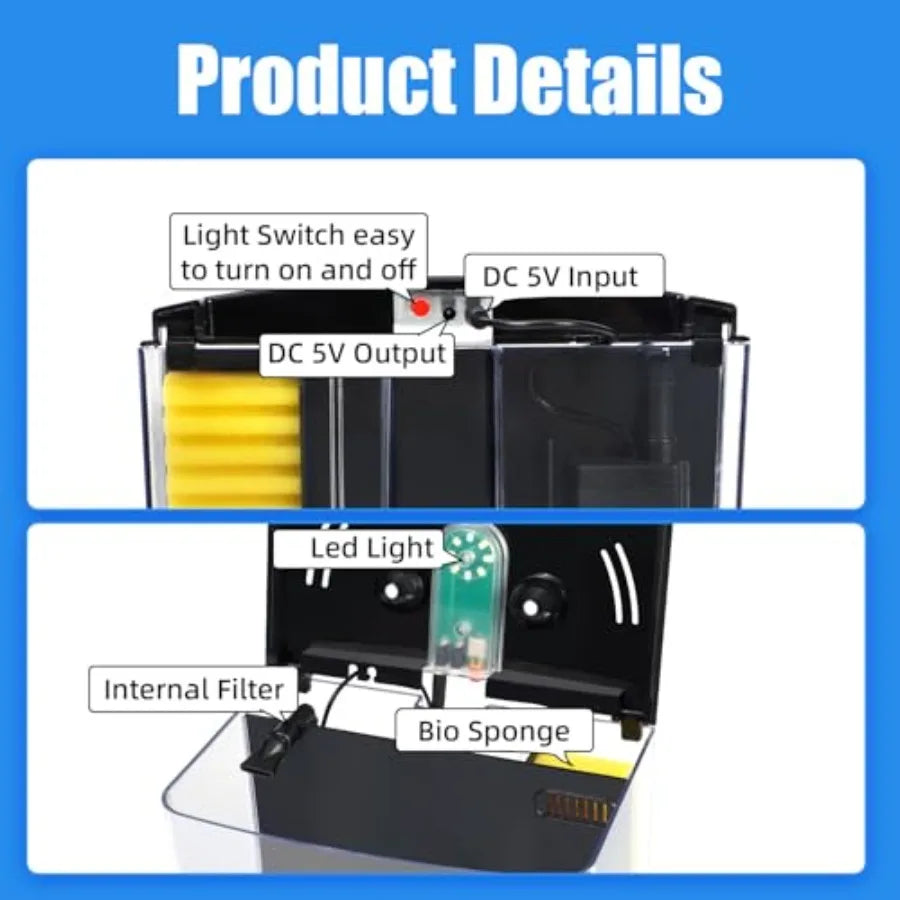 Fish Tank, 1.2 Gallon Aquarium, Small Betta Fish Tank Starter Kit with LED Light and Water Filter Pump, Rectangular