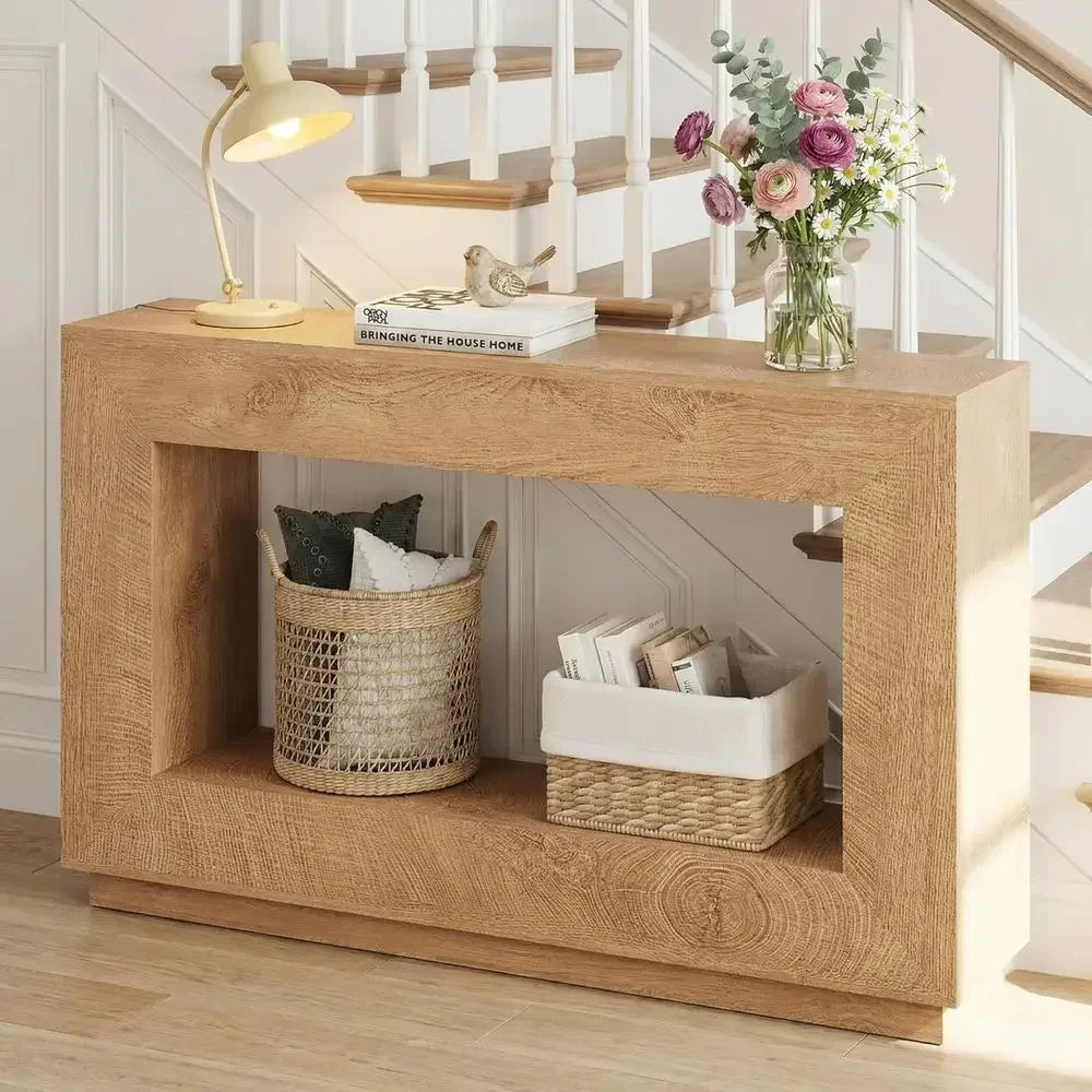 55 in ole Table, 2-Tier Wood armhouse Entryway Table, Natural | Recular Entryway Table ole Tables or Entryway, Entrance, Hallway