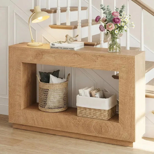 55 in ole Table, 2-Tier Wood armhouse Entryway Table, Natural | Recular Entryway Table ole Tables or Entryway, Entrance, Hallway