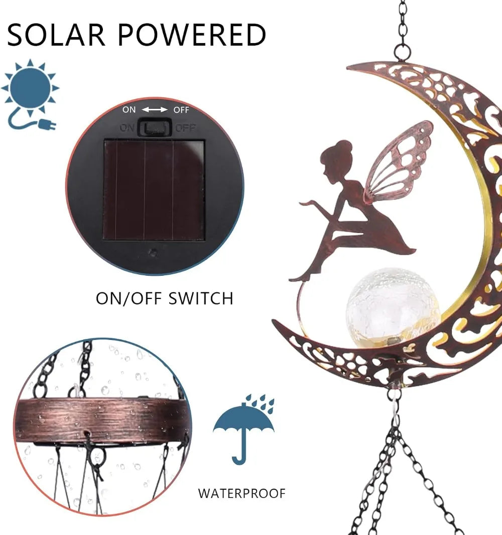 Fairy Solar Wind Chime With Crackle Glass Ball Garden Decor