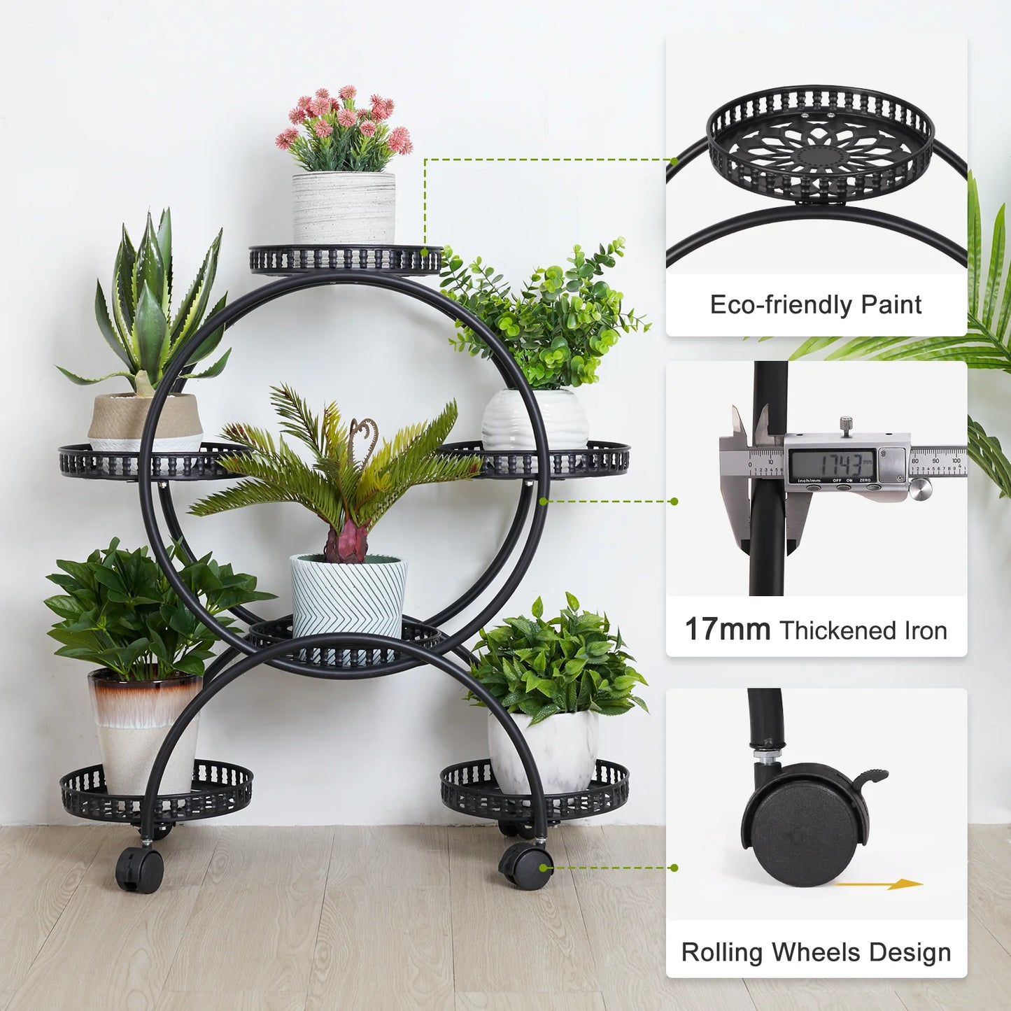 Wrought Iron Potted Plant Stand With Wheels Patio Cart