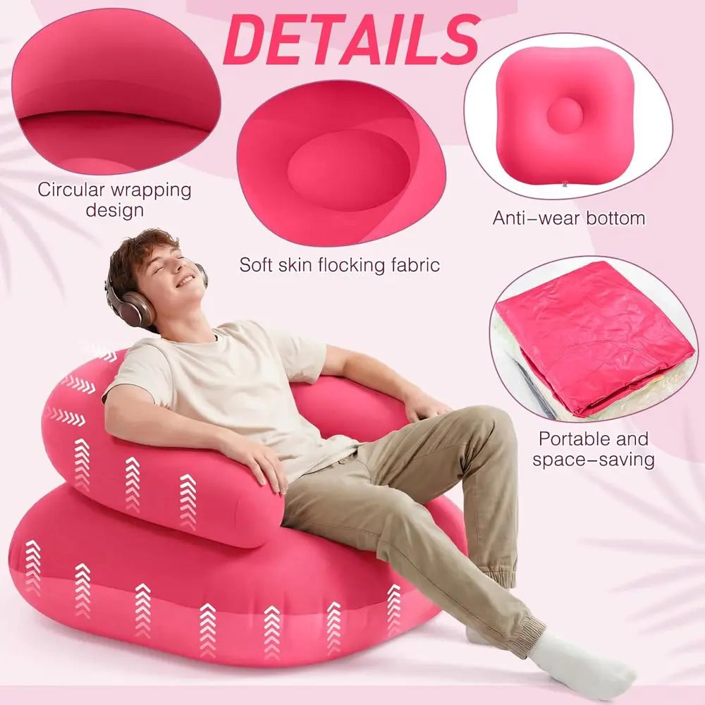 2 Pcs Inflatable Chairs for Adults - Portable Locking Sofa or Living Room Learning Camping Party (Hot Pink)