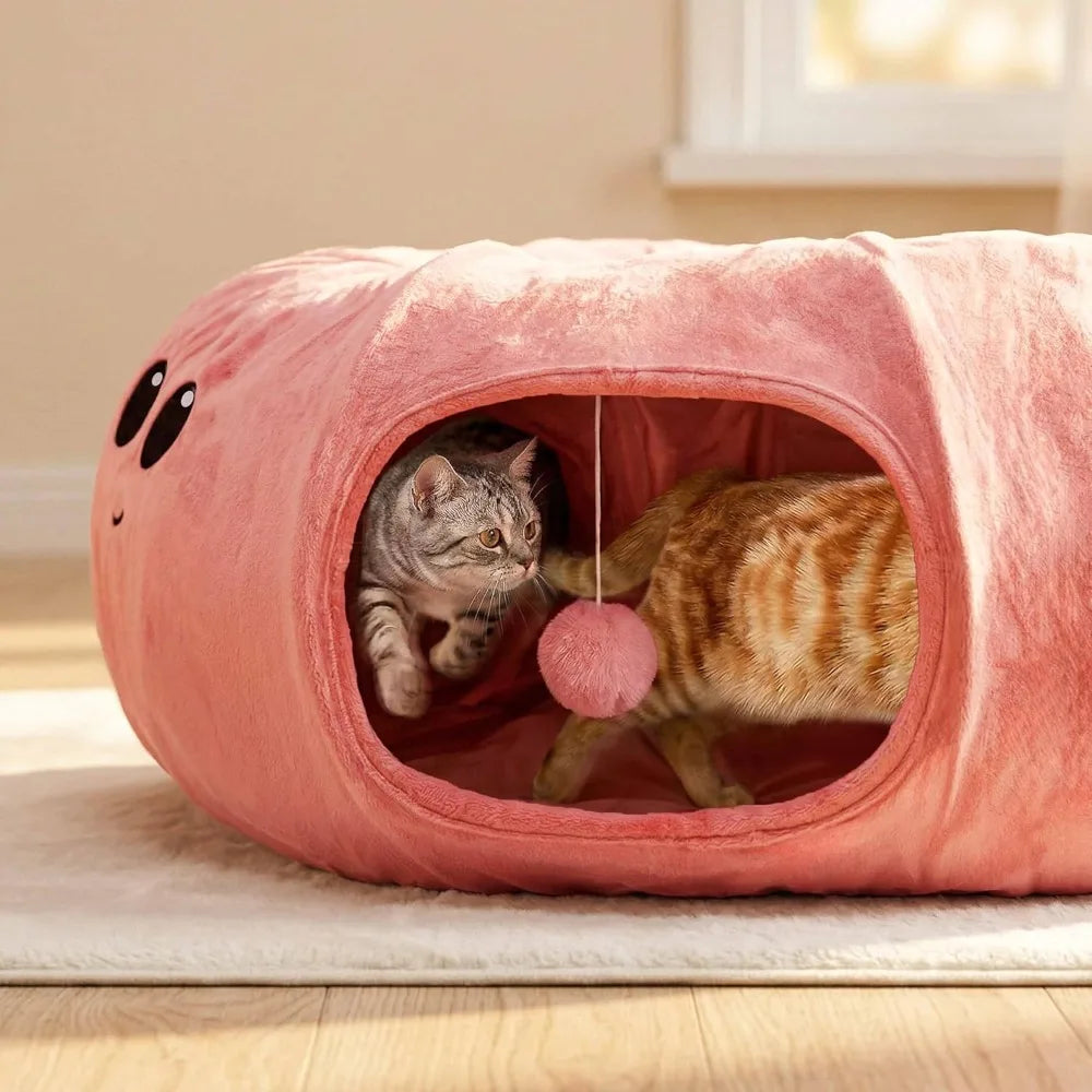 Cat Tunnel Bed with 20 Cat Toys, Collapsible Play Tunnel for Indoor Kittens, Octopus Shaped