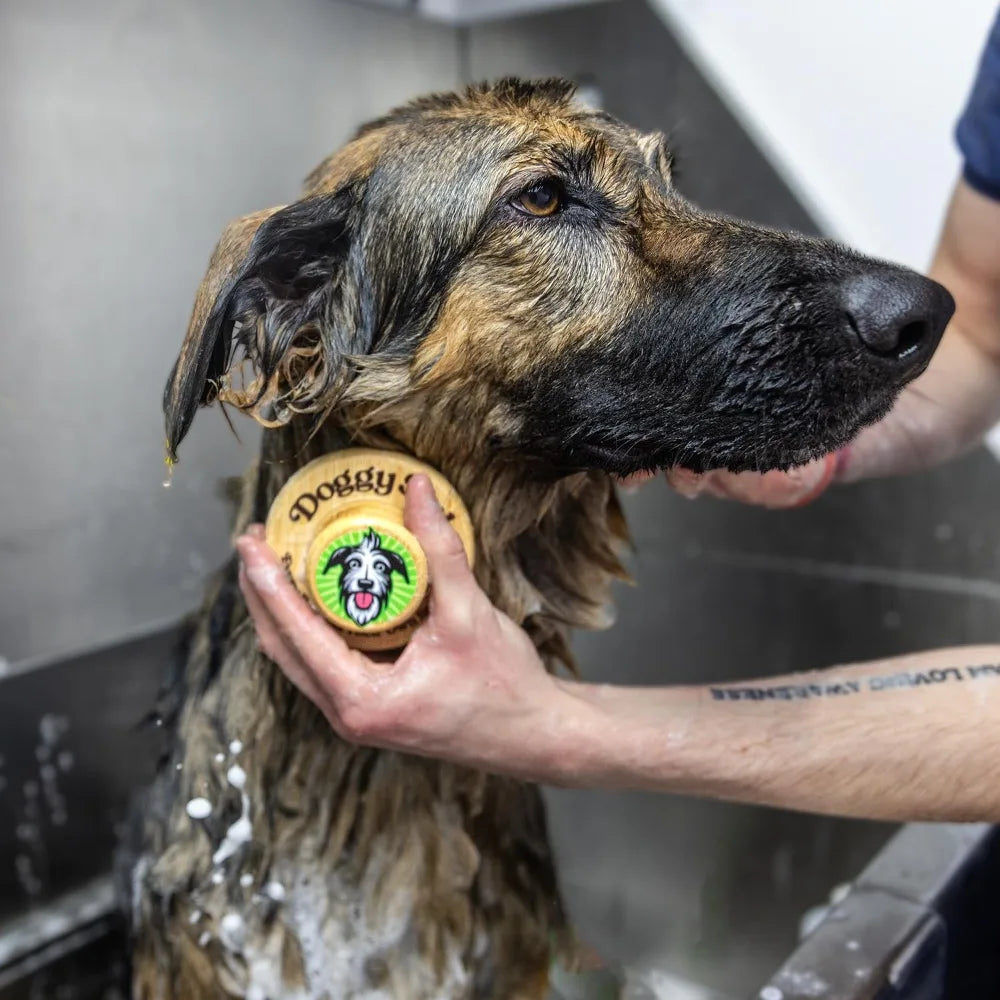 Bamboo Dog Bath Scrubber With Soft Silicone Bristles