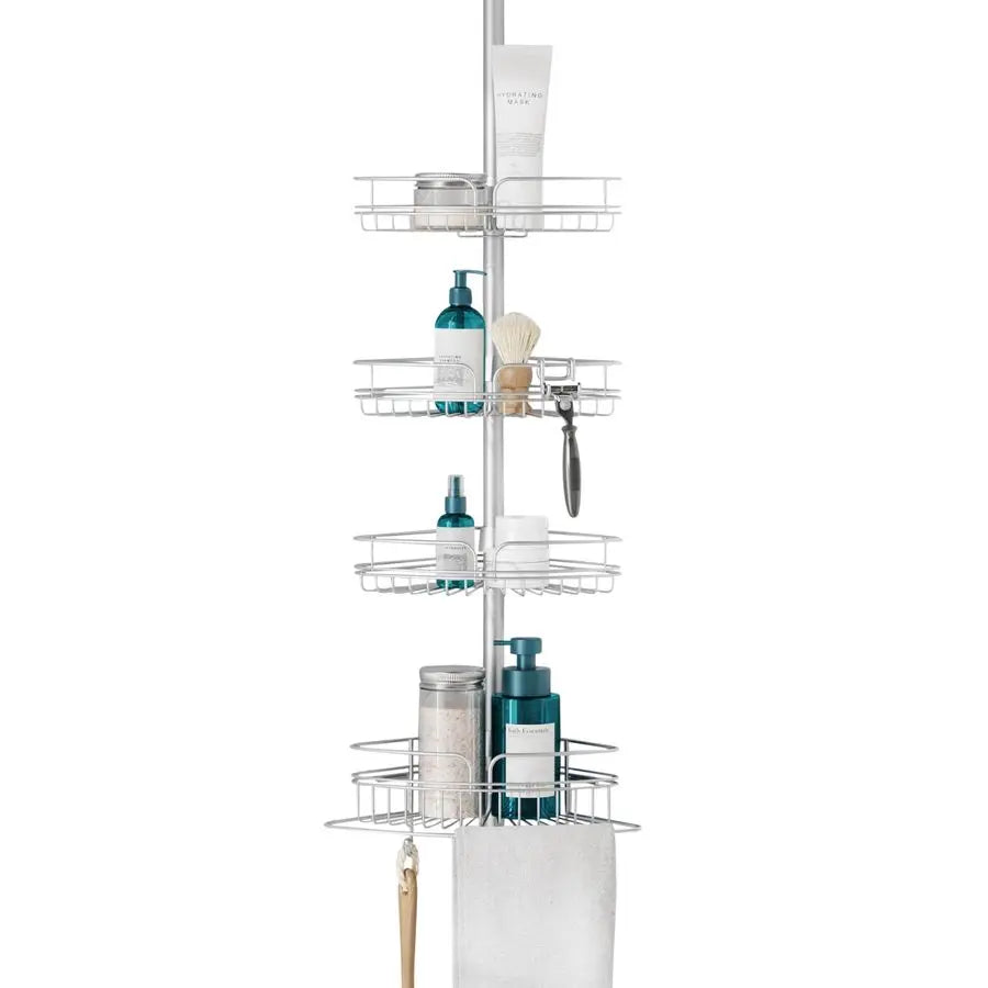 Rust Resistant Tension Pole Corner Shower Caddy With 4 Baskets And Towel Bar