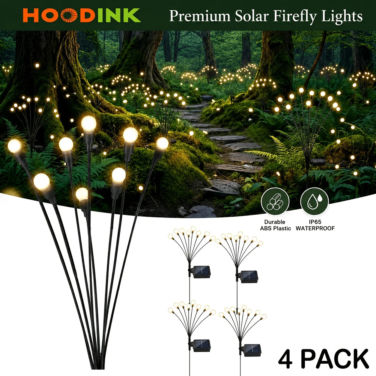 4 Pack Solar Garden Lights IP65 Waterproof Swaying Firefly Lights