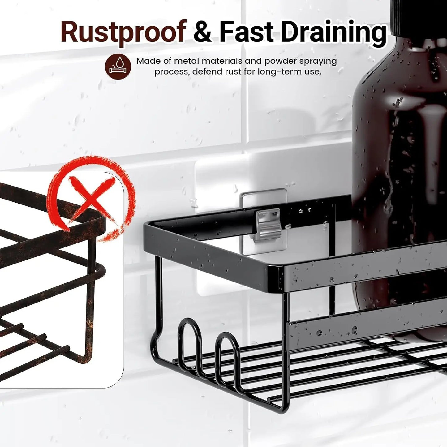 Adhesive Shower Caddies Two Pack Stainless Bathroom Shelf Organizer