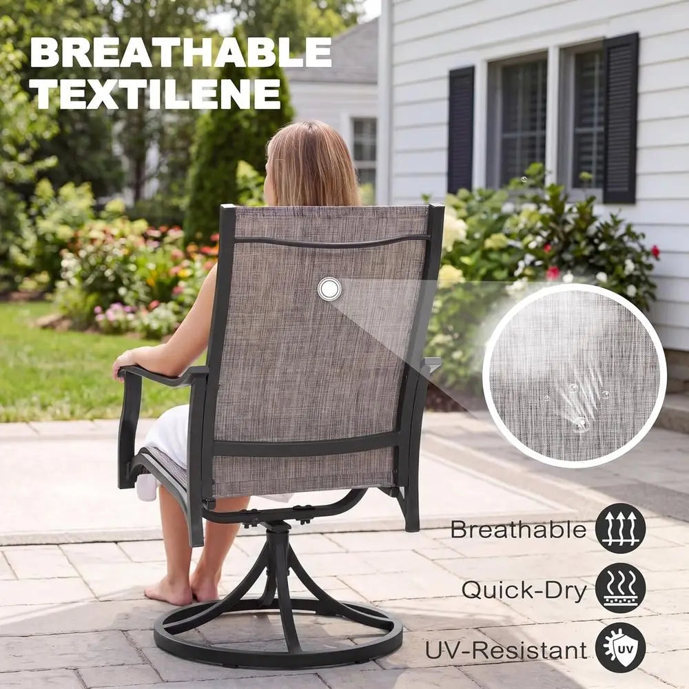 Swivel Outdoor Patio Dining Chair Set With High Back Frame