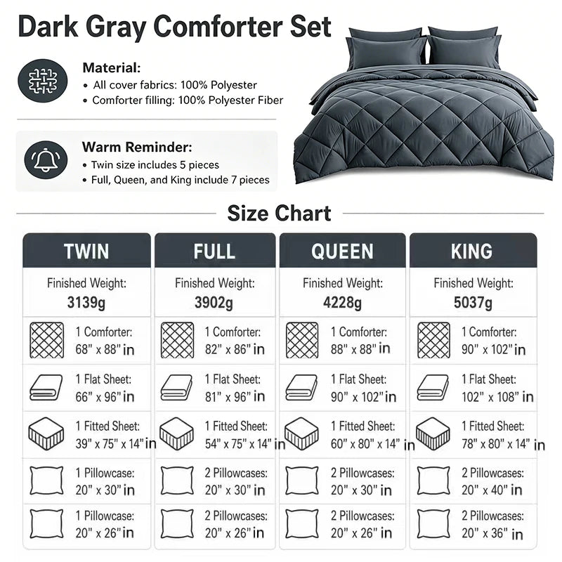 5-Piece Or 7-Piece Bedding Set - Flat Sheet Fitted Sheet Comforter And Pillowcases Included Home Textiles for Bedroom