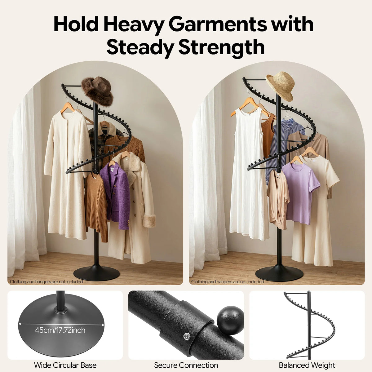 Rotating Spiral Clothing Rack 360 Degree Heavy Duty Garment Display