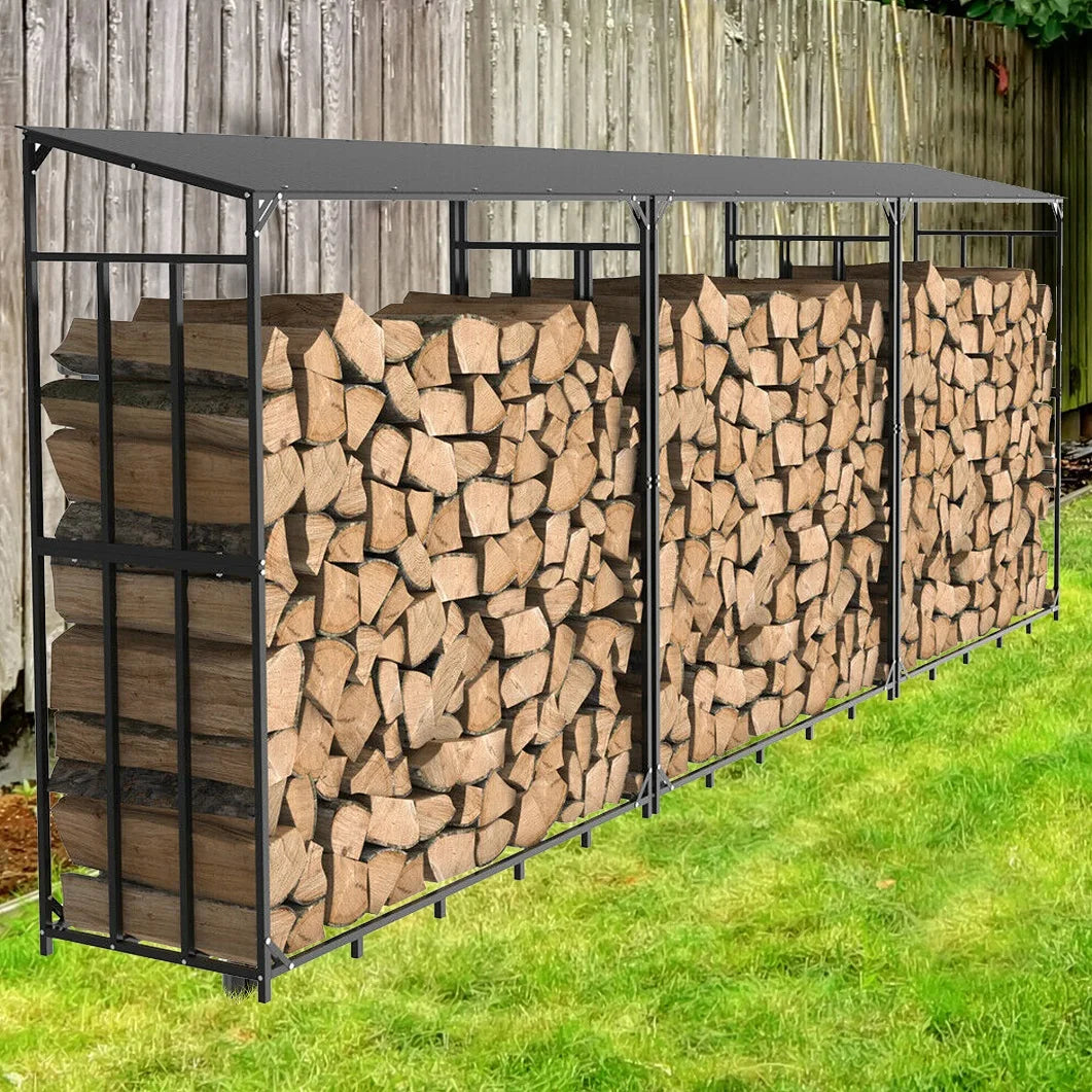 Heavy Duty Metal Firewood Rack With Top Cover For Outdoor
