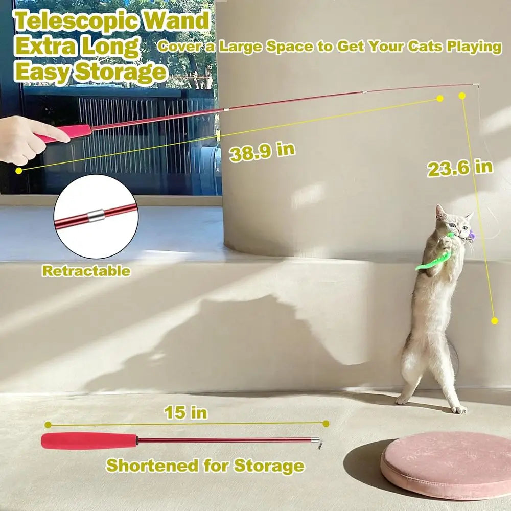 Indoor Cat Toy Kitten Wand And Feather Toys Set Interactive