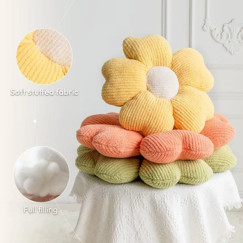 Daisy Flower Pillow, Soft Decorative Throw Cushion for Bed, Couch, Floor (15.7")