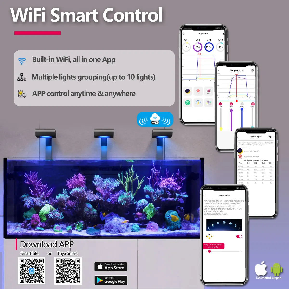 PopBloom Marine Reef Aquarium LED Light 60W 100W For SPS