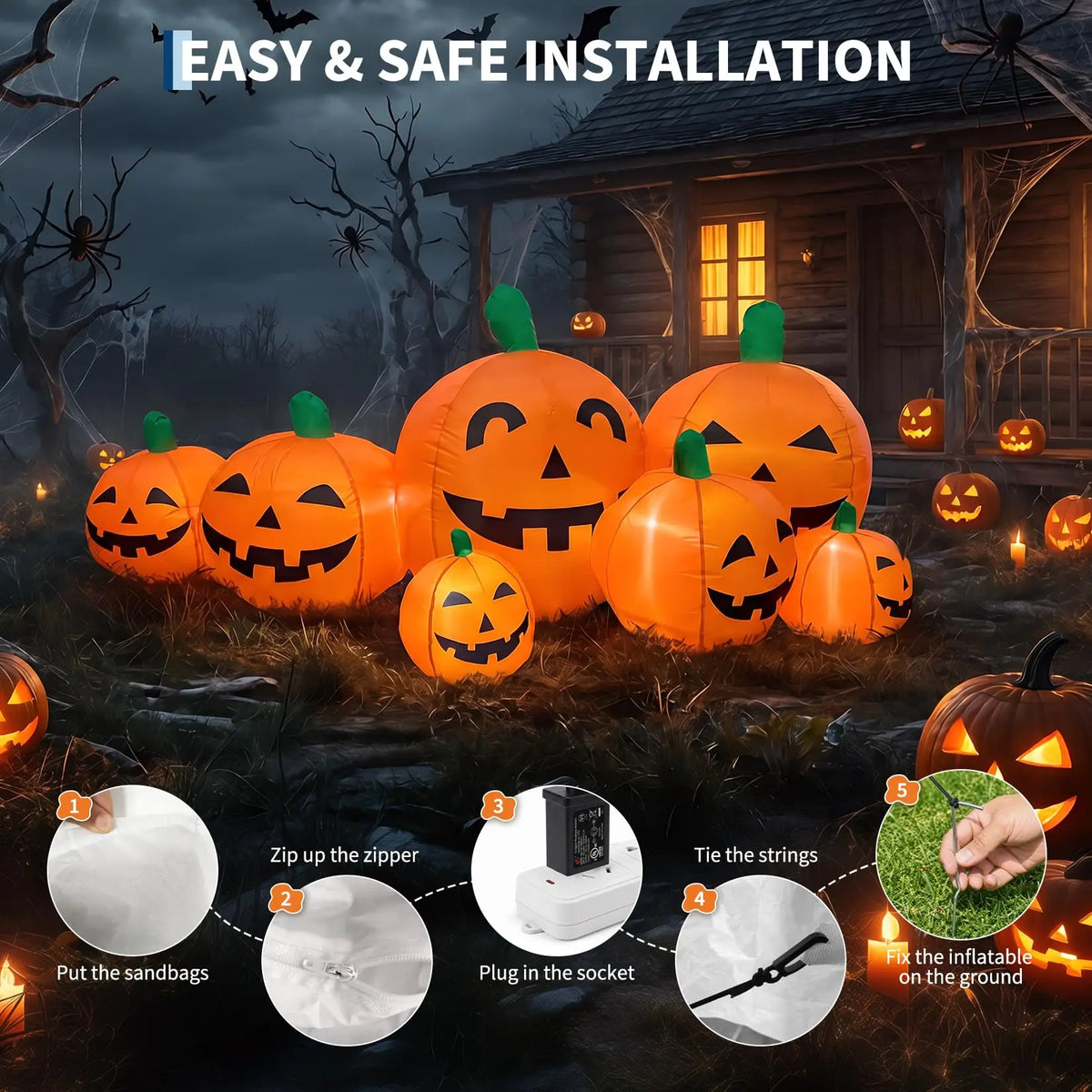 HiMISS Halloween Inflatable Pumpkin Patch LED Lights Outdoor Yard Decor