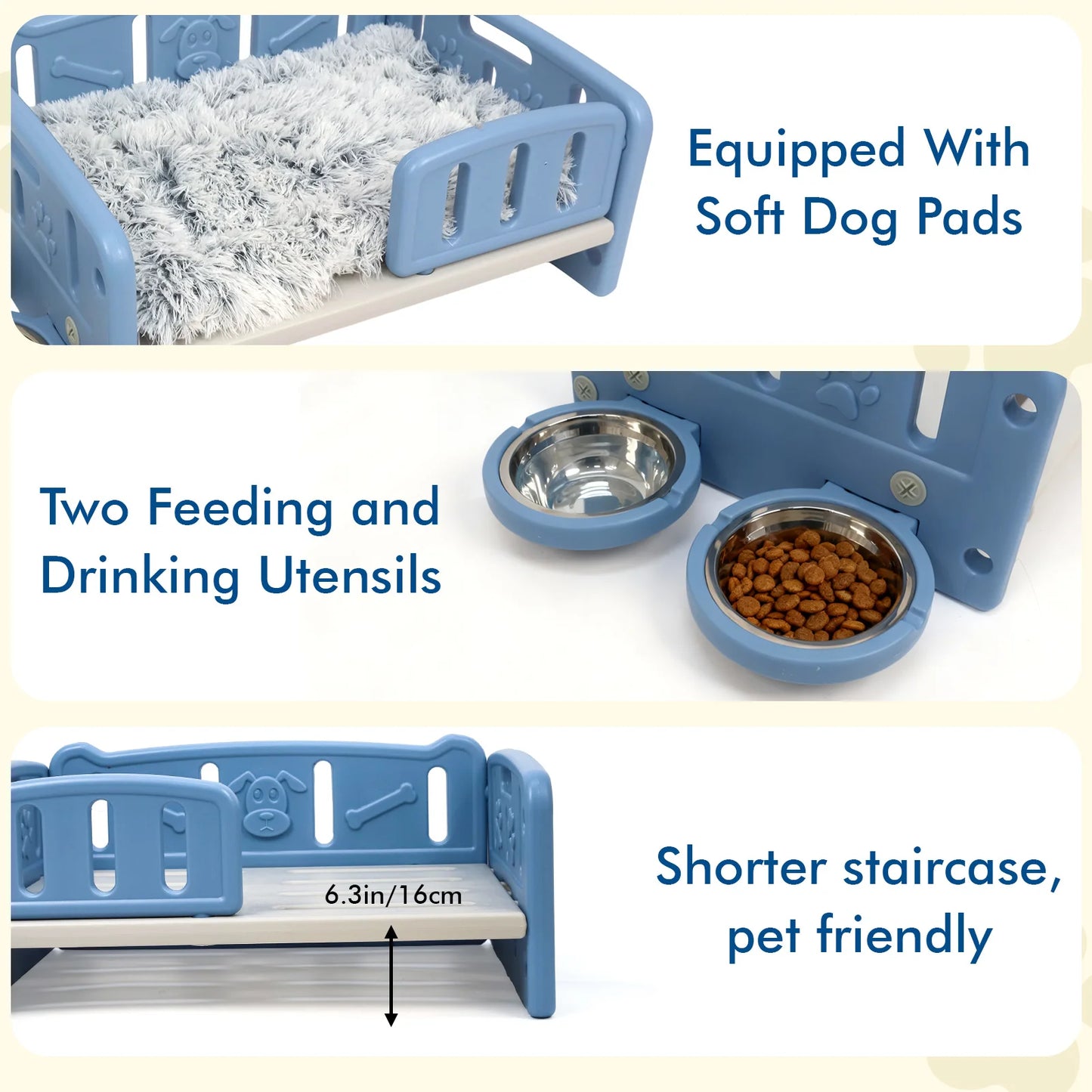 Puppy Dog Bed With Calming Mat And Elevated Steps