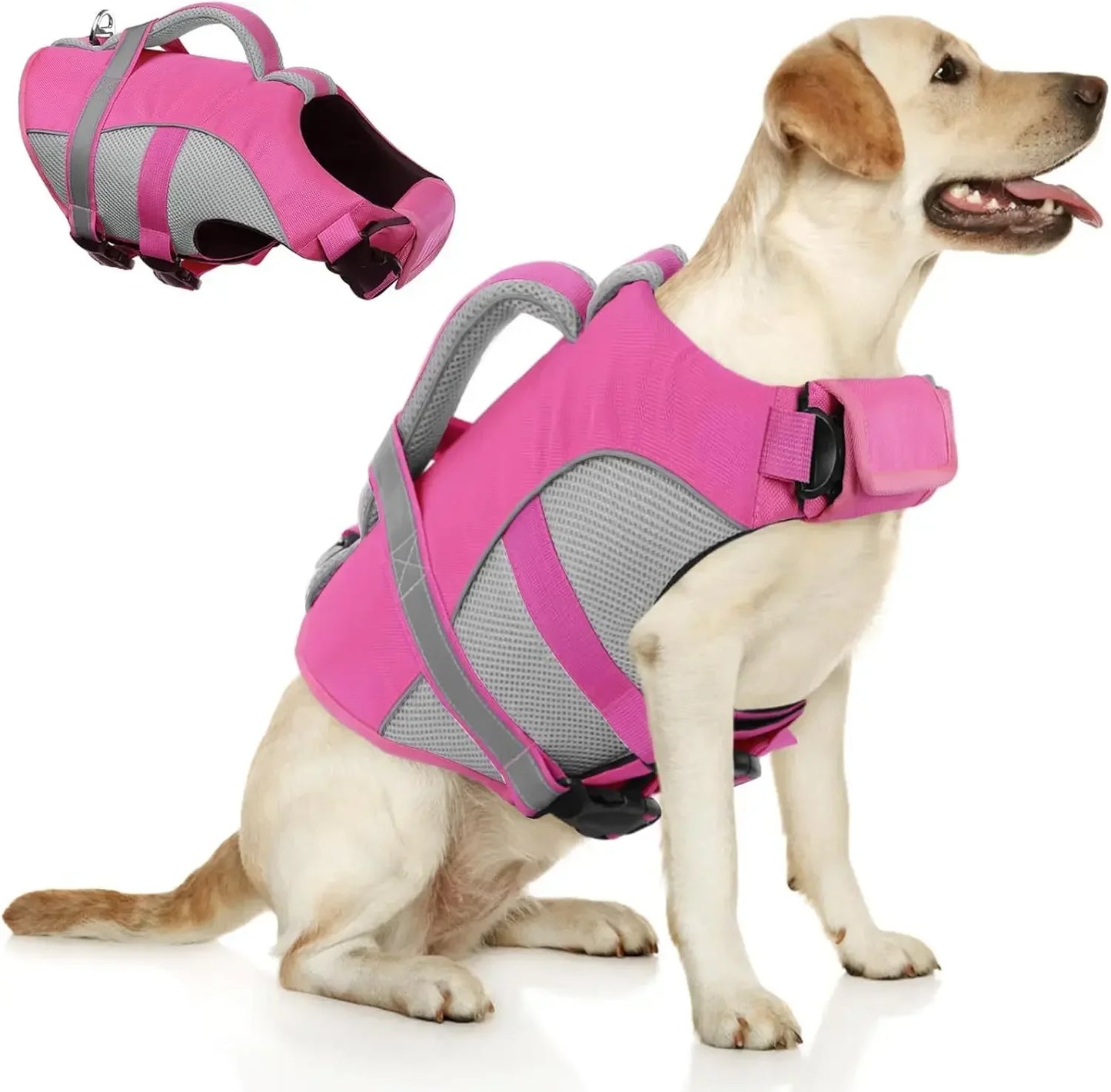 Durable Mesh Dog Life Jacket With Ergonomic Rescue Handle Tear‑Resistant Construction For Rough Water Use