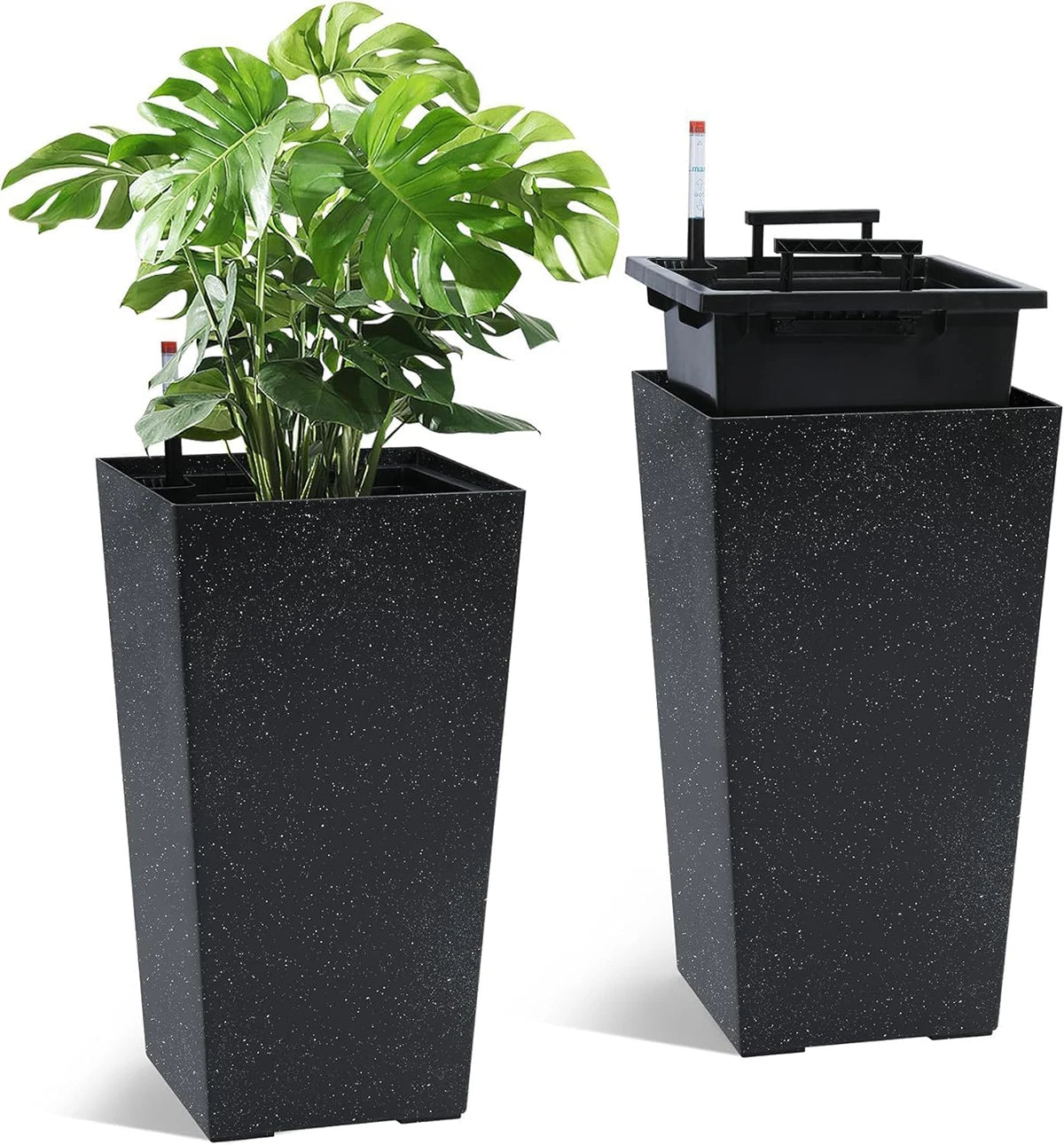 TWISTER.CK Rectangular Planters Set of 2 With Drainage Holes Water Level Monitor