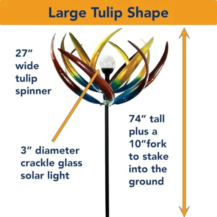 Tulip Wind Spinners Outdoor Solar Lighted Metal Garden Sculpture