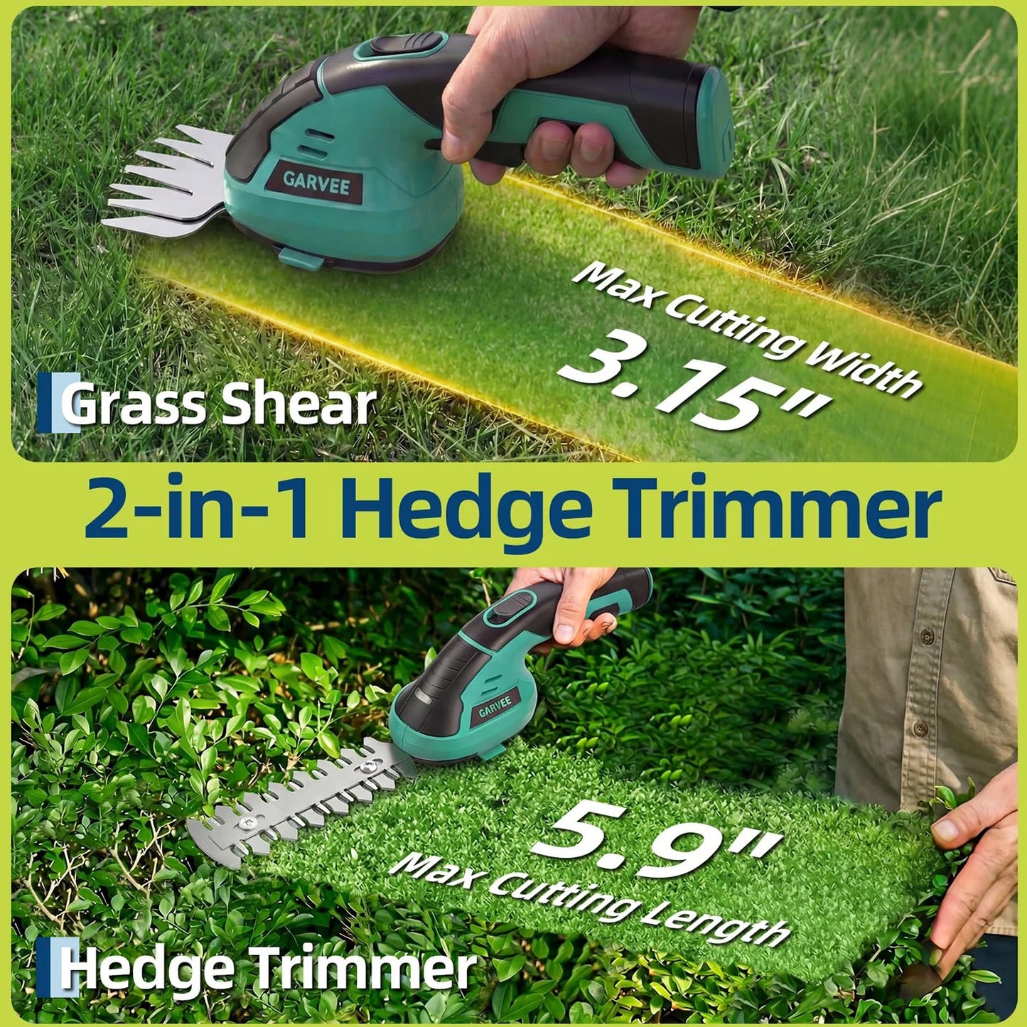 HiMISS 7.2V 2-in-1 Cordless Grass Trimmer Hedge Trimmer