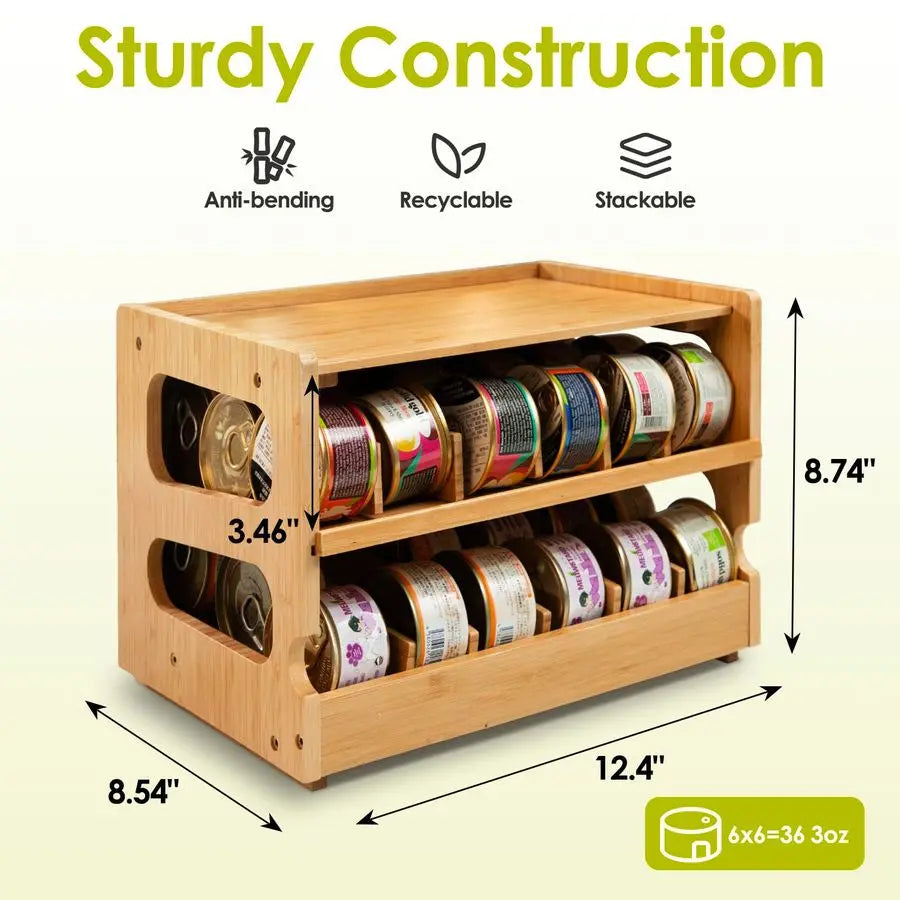 XMSJ Cat Food Can Organizer Bamboo Pantry Storage 36Cans