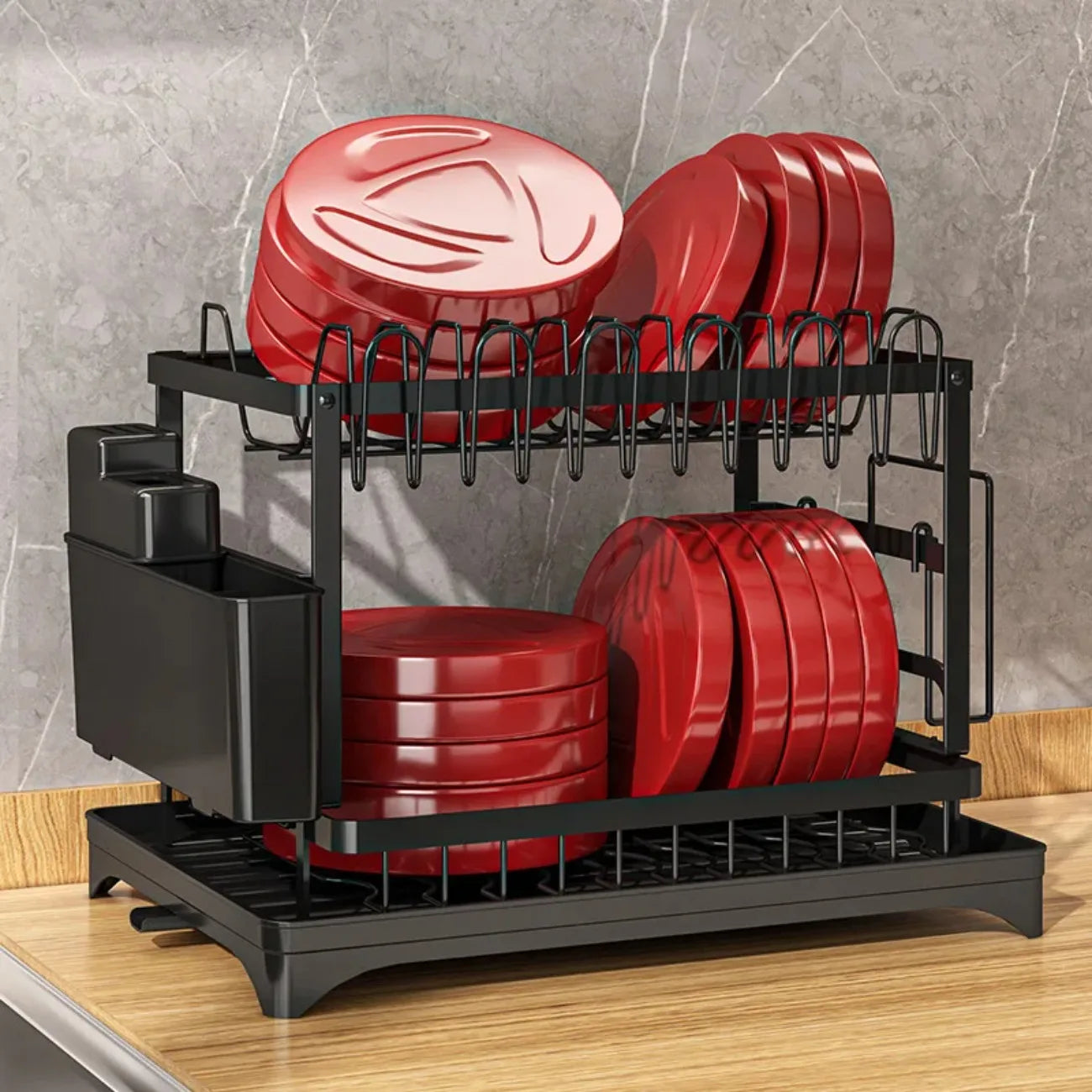 DIAMRI 2 Tier Rotating Dish Drying Rack 360 Degree Swivel