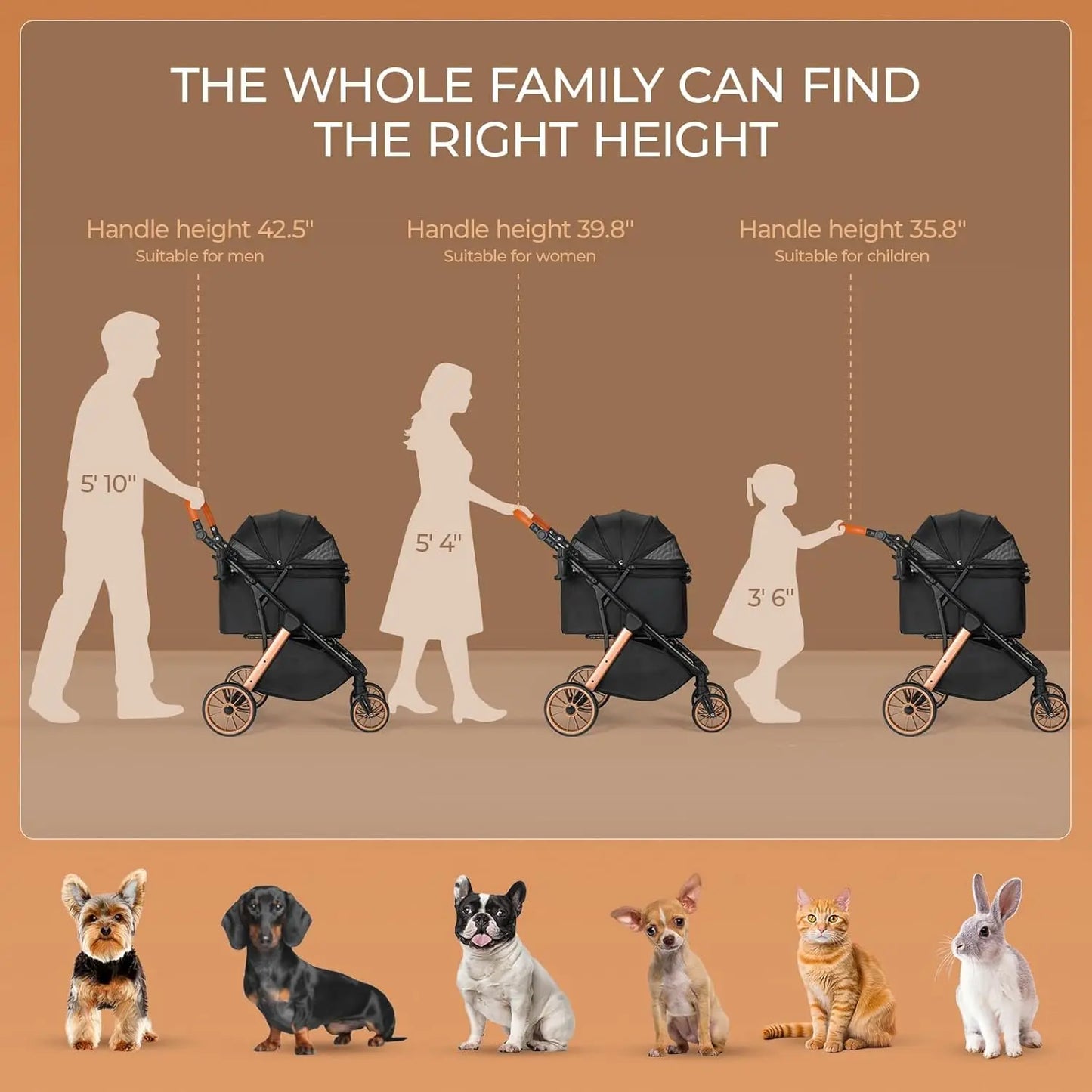 Foldable Pet Stroller With Sun Shade And Shock Absorbers