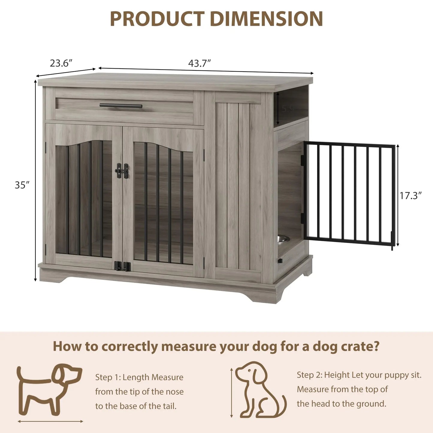 HiMISS Furniture Style Wooden Dog Crate With Feeding Station