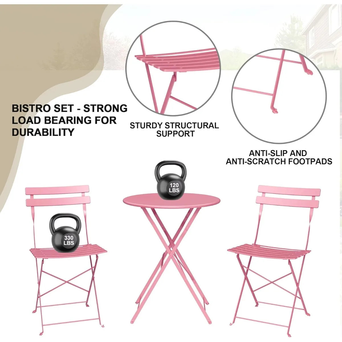 XIUWO Folding Bistro Table And Chairs Outdoor Patio Set