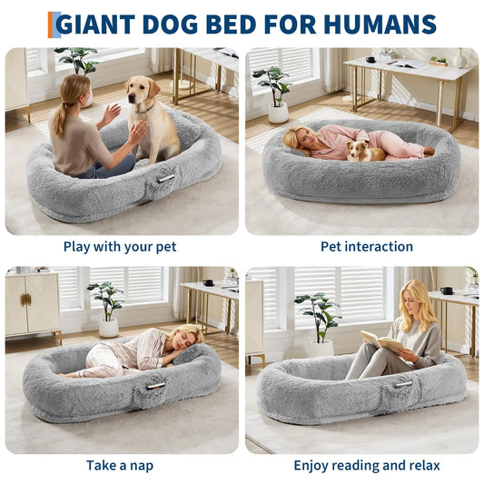 HiMISSCN Orthopedic Memory Foam Faux Fur Human Dog Bed