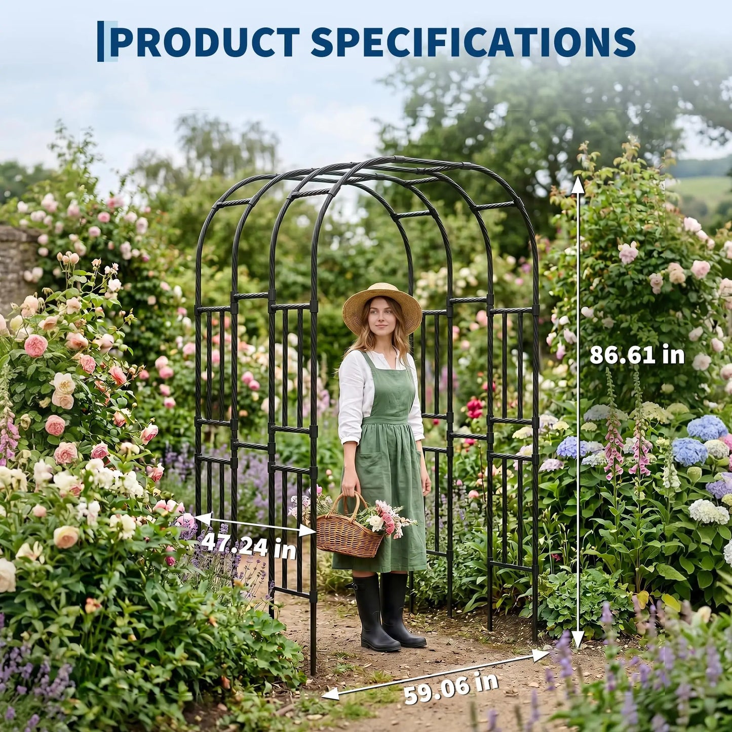 DishyKooker Heavy Duty Steel Garden Arch Trellis Plant Arbor