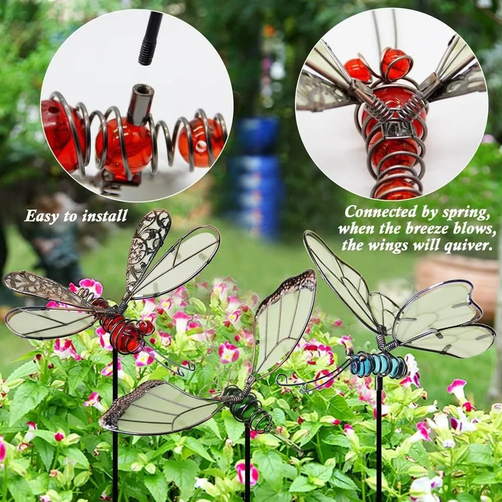 Glow In The Dark Butterfly Dragonfly Hummingbird Garden Stakes Set