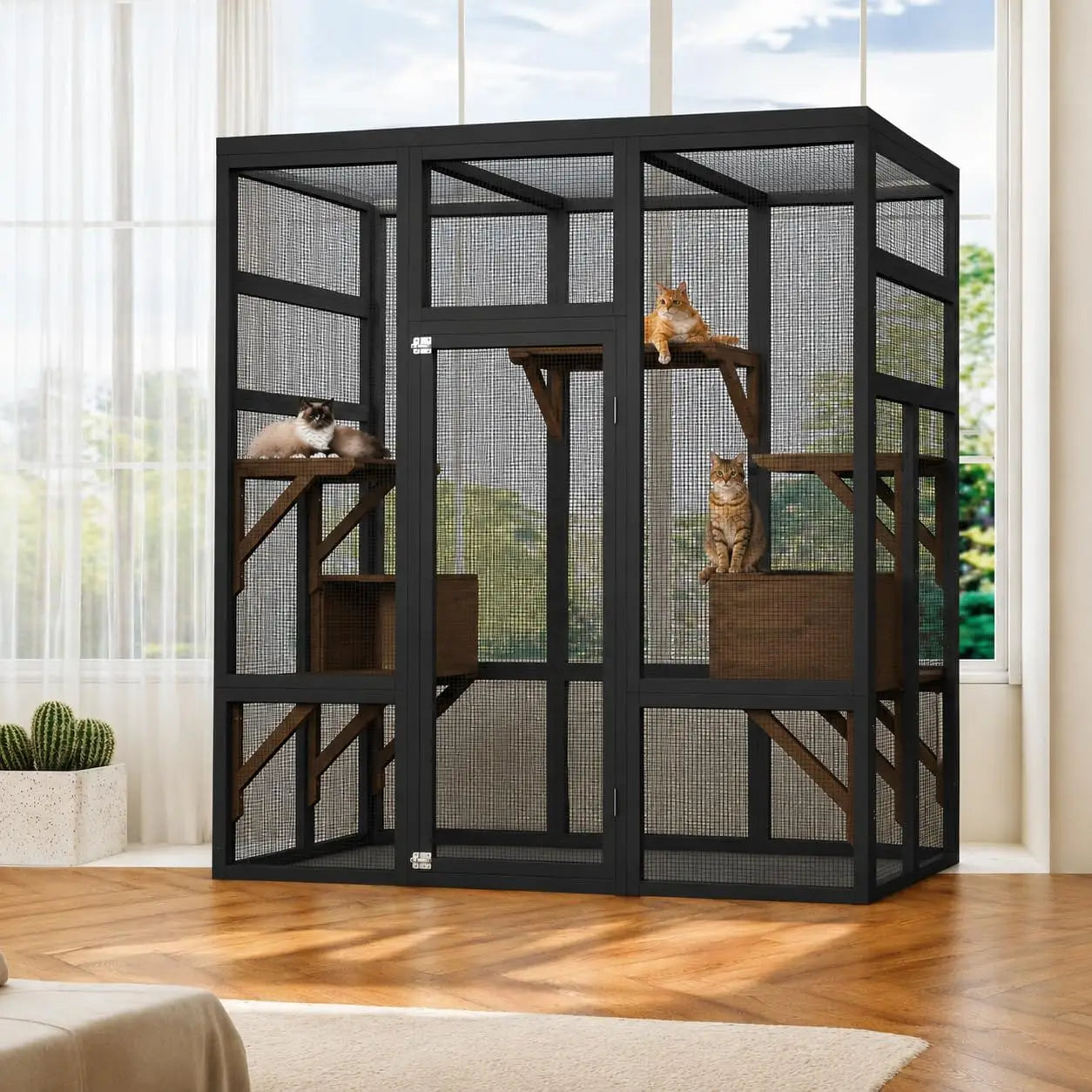 HiMISS Wooden Outdoor Catio Cat Enclosure With Sturdy Roof