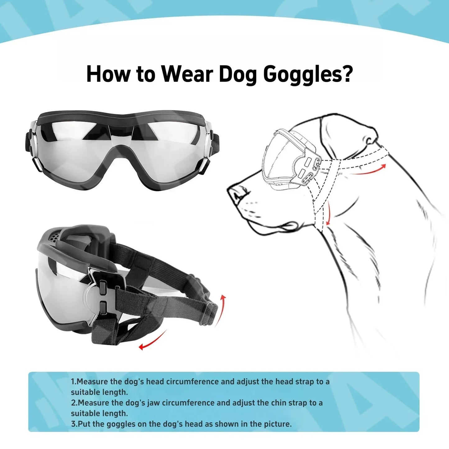 Adjustable Dog Goggles Anti UV Windproof Pet Sunglasses with Dual Straps Eye Protection for Driving Riding Outdoor S/M/L