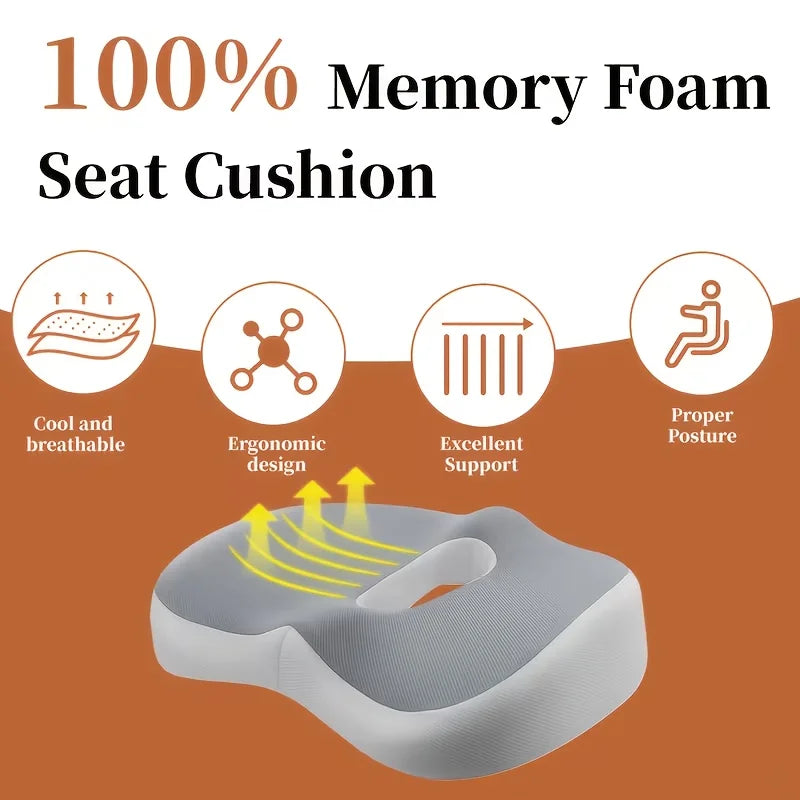 1pc Ergonomic Memory Foam Coccyx Cushion - Office Chair Support, Washable, Wheelchair And Car Seat Comfort Contour Design | Soft