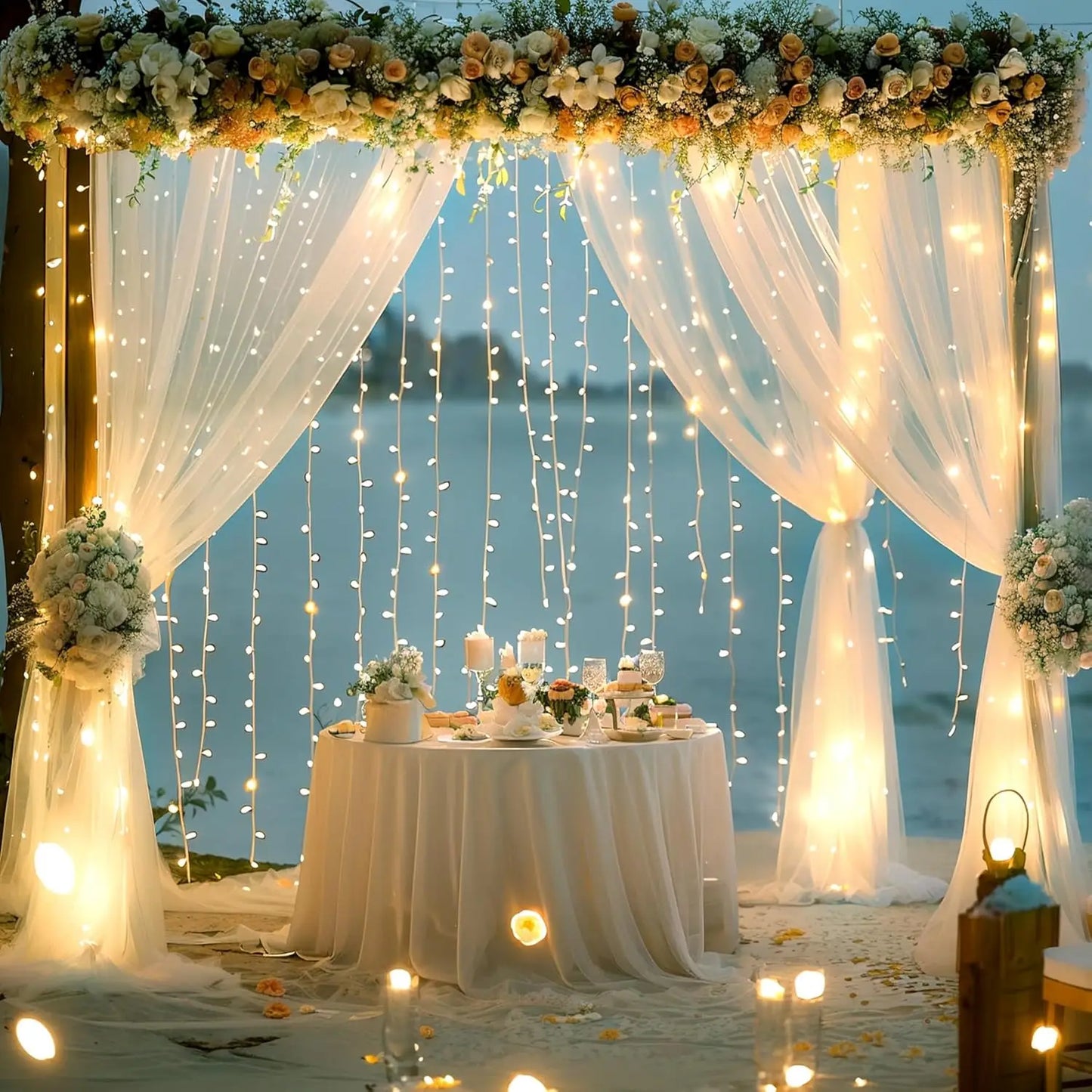 Tulle Backdrop Curtains With String Lights For Wedding And Party