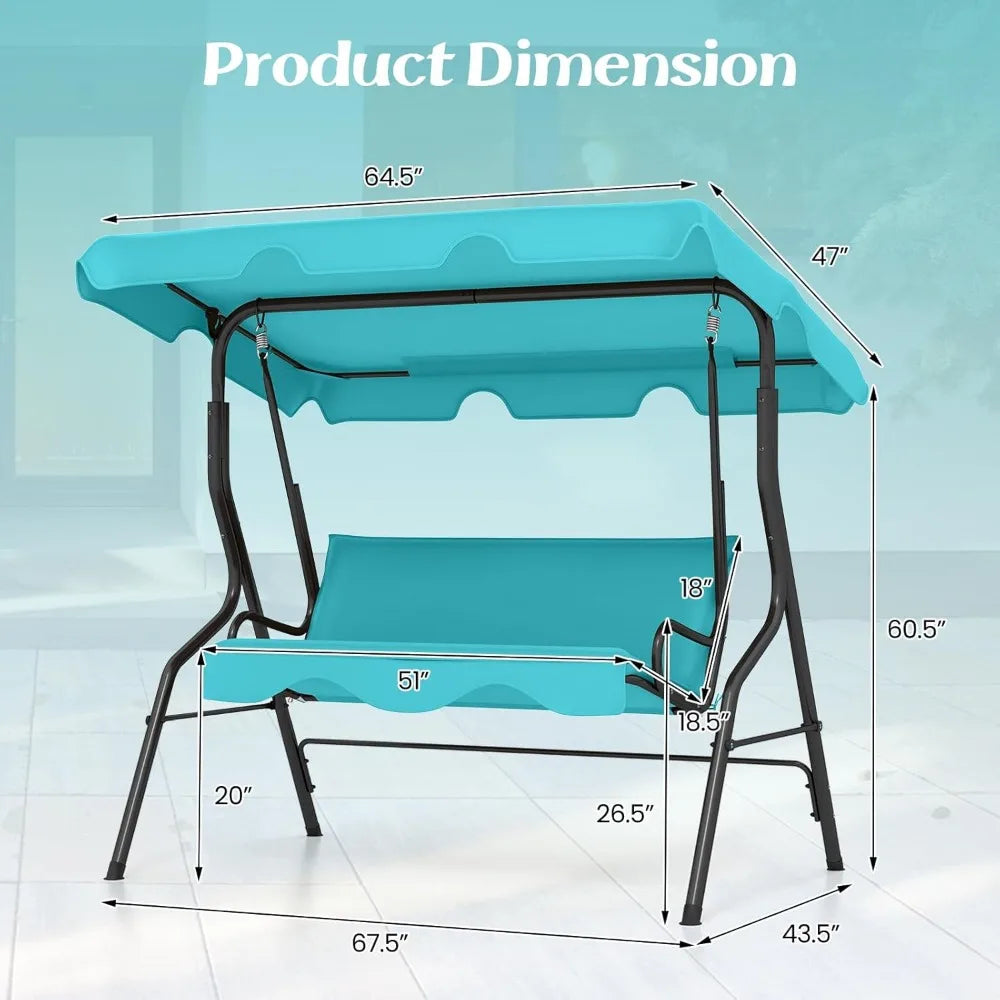 3 Person Porch Swing with Removable Cushion & Powder-Coated Steel Frame Canopy for Patio Porch Backyard Garden Balcony, Custom