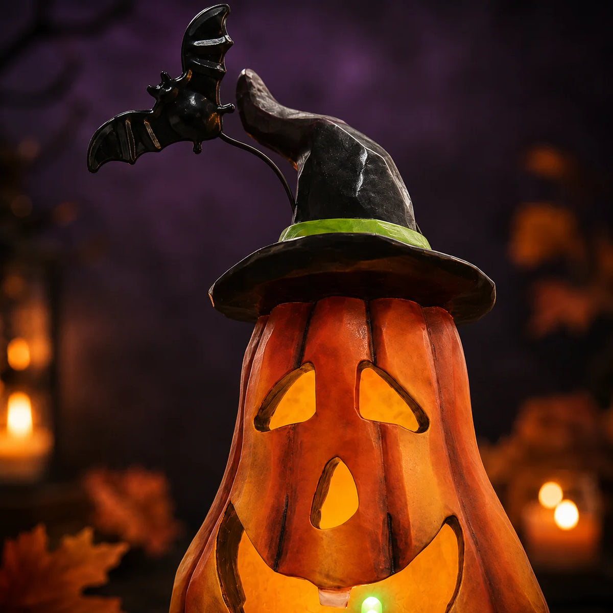 Hodao LED Halloween Pumpkin Figurine Set With Witch Hat
