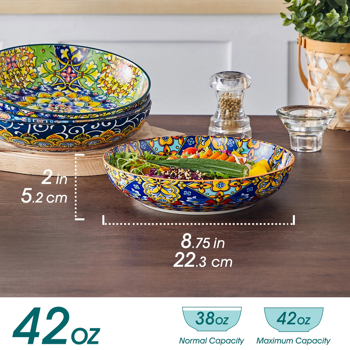 MALACASA Ceramic Pasta Bowls for Soup Cereal and Oatmeal