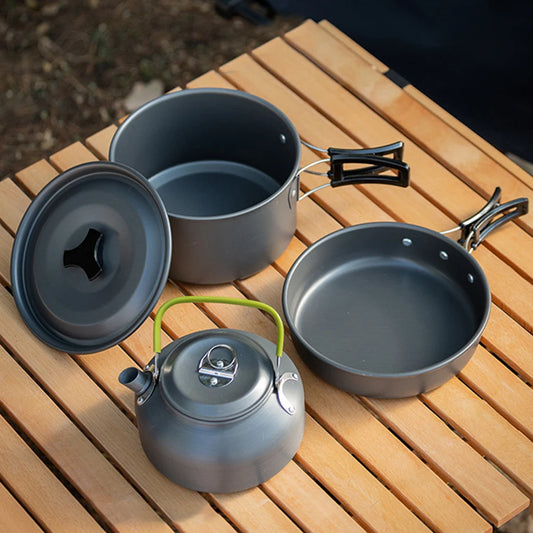 APWIKOGER Camping Cookware Set 3 Piece Pot Pan Kettle Kit