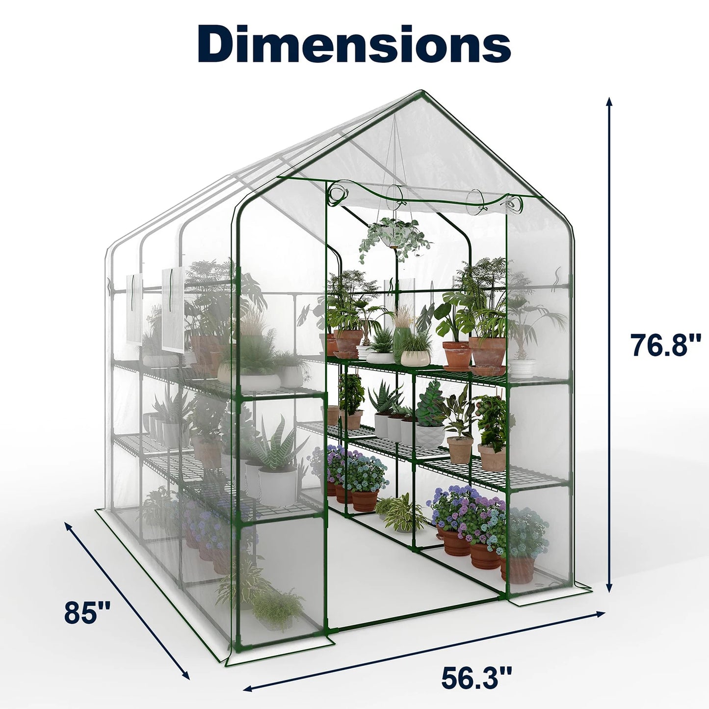 HiMISS Walk In Greenhouse With Eight Shelves And PE Cover