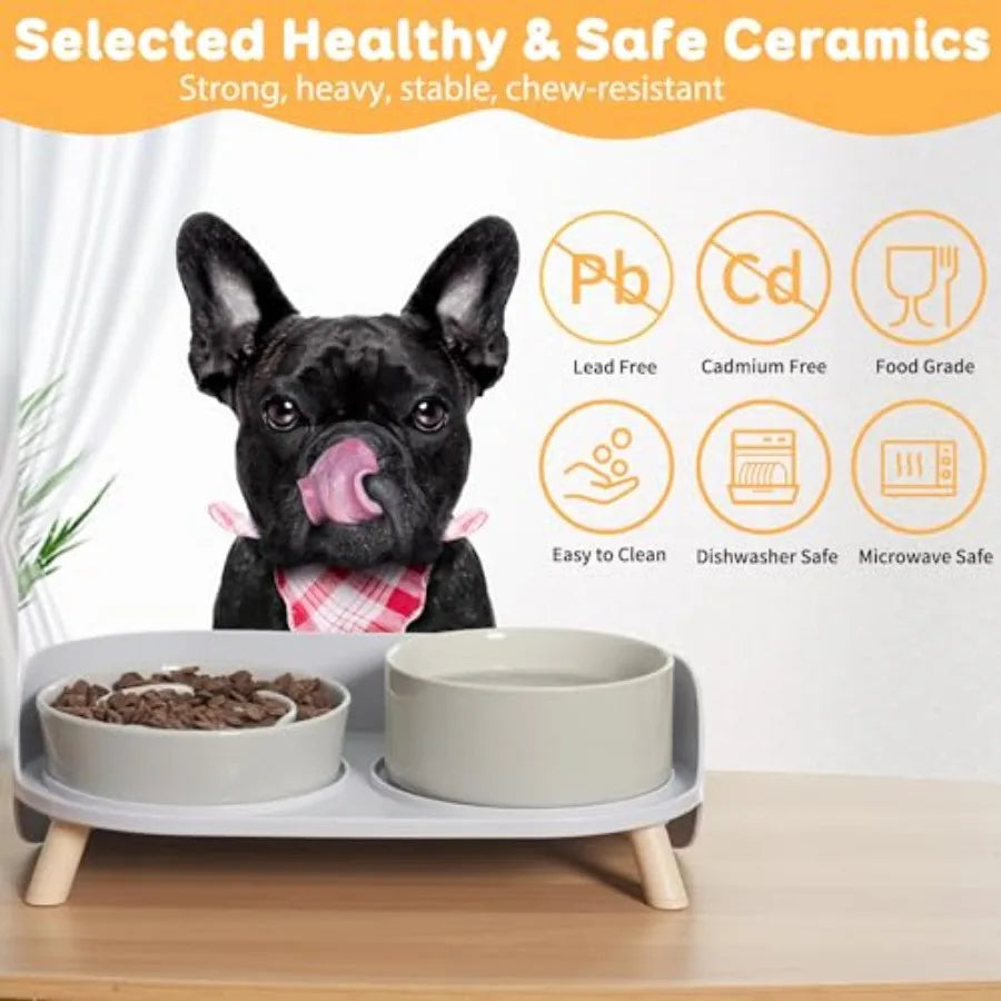Elevated Slow Feeder Dog Bowls Plastic Food And Water With Stand