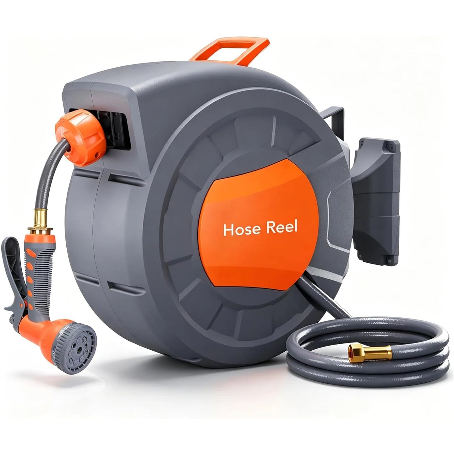 Water Hose Reel with Automatic Rewind, Retractable Garden Hose with Any Length Lock,1/2 in x 65 ft Retractable Garden Hose Reel with 9 Function Sprayer