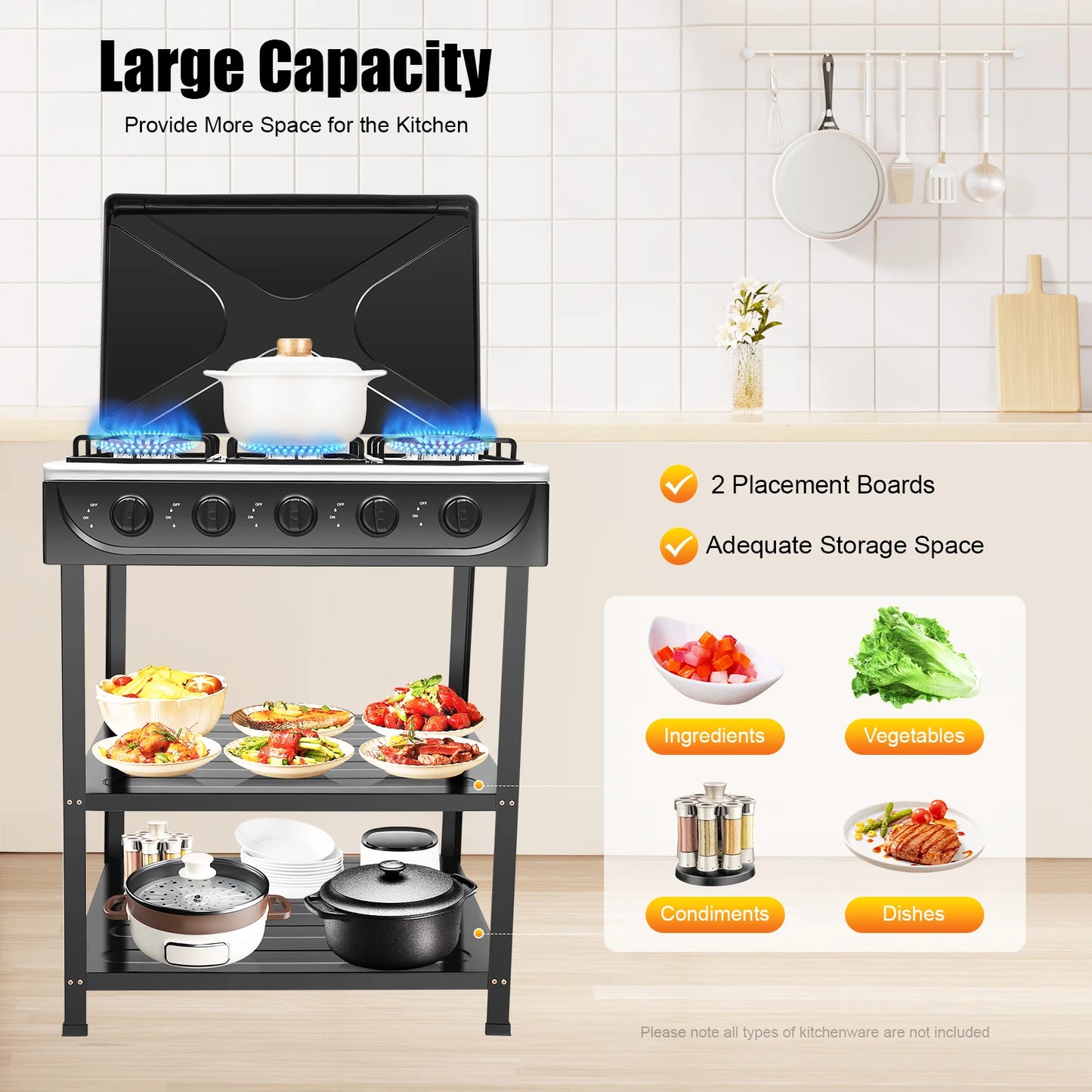 5-Burner Outdoor Natural Gas Stove, 2.5KW Each Burner, Freestanding Camping Stove with Side Shelves & Cover, Manual Ignition