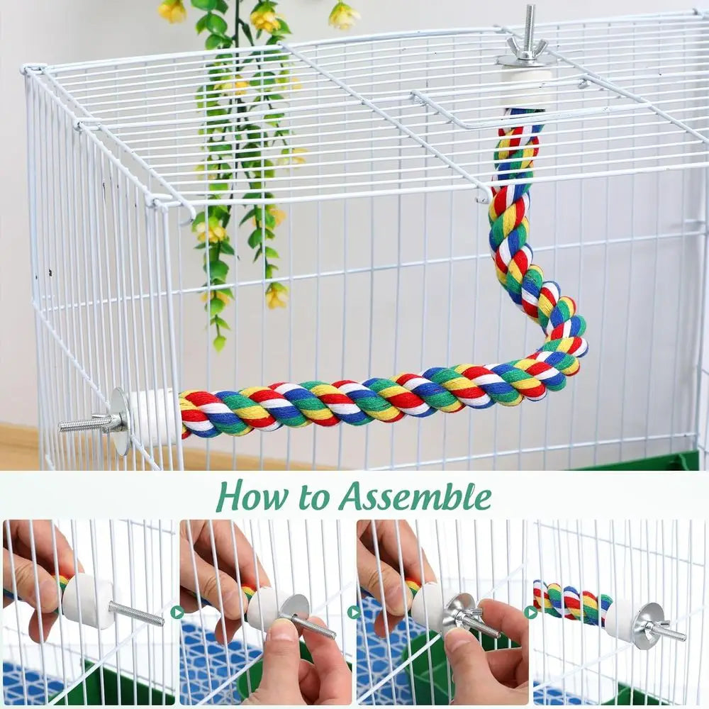 Bird Rope Perch Stand, Birdcage Swing Spiral Toys, Bird Climbing Bungee Rope Perches Chew Toys Cage Accessories for Cockatiels P